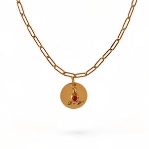 Engraved Necklace | Charm Necklace | Disc with Birthstone