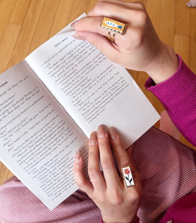 Handmade Ceramic Ring with Adjustable Gold Plated Stainless Steel Band image 2