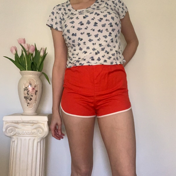 Classic Red Track Shorts, Vintage Hot Pants, XS