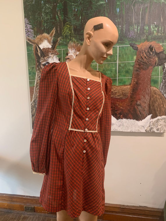 Vintage Long Sleeve Plaid Red Dress - image 1