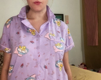 Tweety Bird Vintage Pajama Top, Loony Toons Oversized Crop PJ Top, M/L