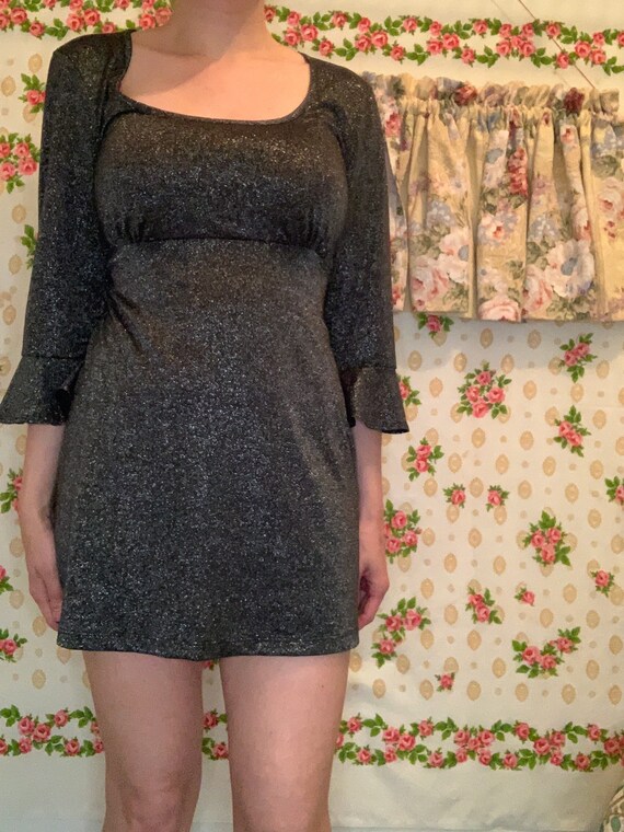 Y2K Black Glitter Dress, Cocomo Bell Sleeve Mini Dress - Etsy