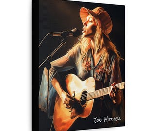 Female Singer with Acoustic Guitar Canvas | Matte Stretched Wall Art