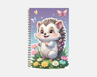 Happy Hedgehog-Kids Notebook-Adult Notebook-Softcover Spiral 5.5 x 8.5-Adorable Kawaii Notebook, gift for girl, gift for her, Birthday gift