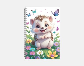 Adorable Kawaii Hedgehog Notebook-Softcover Spiral 5.5 x 8.5-Hedgehog & Butterflies Notebook-Happy Hedgehog Journal-Kawaii Animal