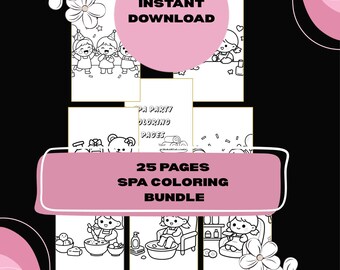 Dibujos para colorear para fiestas de spa, imprimibles para niños y adultos: juegos de cumpleaños con temática de spa, hojas de actividades relajantes, descarga instantánea.
