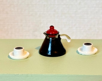 Dollhouse Miniature coffee pot and coffee cup and plate 1/12 scale