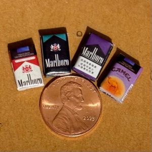 Miniature cigarettes 1:12 scale dollhouse miniatures, Marlboro Camel, Menthol