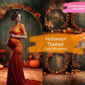 10 Halloween Themed Floral Ring Backdrops digital backgrounds Maternity backdrops fine art backdrops