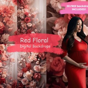 15 Red Floral Digital Backdrops Soft Red Floral Backdrops maternity backdrops Photoshop Digital textures