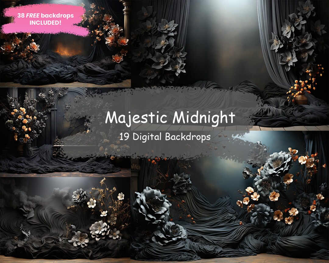 Black Fabric and Floral Majestic Midnight Digital Backdrop Photoshop ...