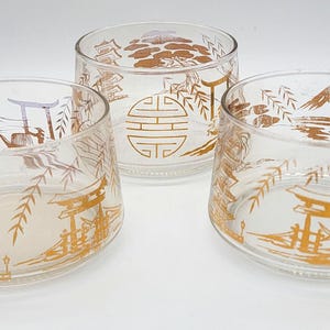 Bartlett Collins Etched Glass Pagoda Stacking Bowls, Set of 3, Vintage, 1960&#39;s, MCM