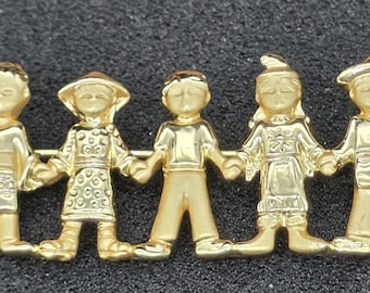 Children of The World Brooch, AJC Signed