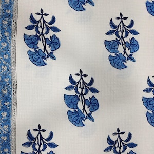 Hand Block  Flower Print – Waffle Weave print Fabric Cotton Fabric Flower
