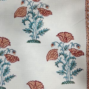 Hand Block Style Flower Print on Waffle Fabric –Waffle Textured Fabric for Crafts & Apparel”