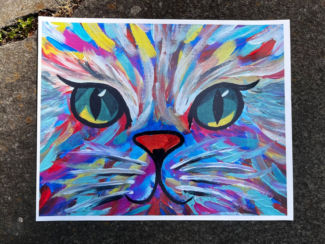 Psychedelic Cat Print Etsy