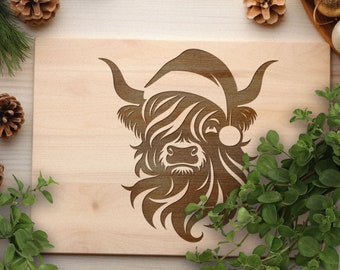 Highland Cow with Santa Hat SVG, Highland Cow Calf Vector Design for Cutting Machines, Highland Cow PDF, Cute Cow Laser Engraving Files