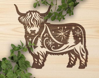 Christmas Highland Cow SVG: Laser Cut Vector Design (Digital Download)