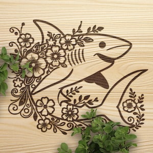 Shark Laser Engrave File | Ocean Predator SVG PNG PDF | Marine Life Engraving Template | Sea Animal Laser Cutting Design