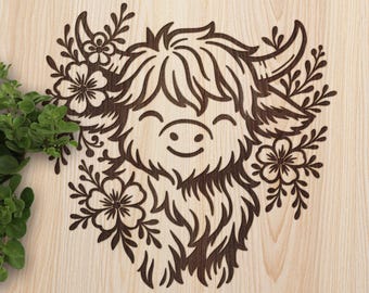 Vache Highland SVG : conception vectorielle découpée au laser (téléchargement numérique, PDF, fichiers SVG)