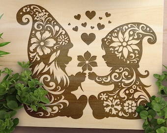 Gnomi di San Valentino SVG: design di gnomo a forma di fiore tagliato al laser (download digitale)