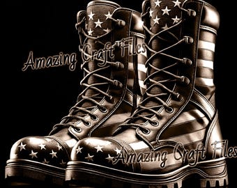 American Boots 3D Illusion File: Flag Patriotic Laser Burn PNG (Digital File)