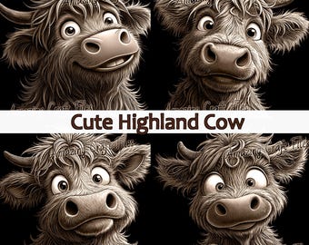 Cute Highland Cow 3D Illusion, 3D Illusion Laser File Bundle, 3D Illusion Engraving, Grayscale File Set, Laser PNG Digital File