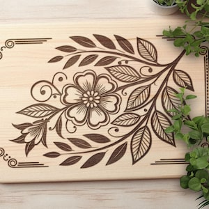 Bloem lasergravure SVG, botanische vectorbestand voor lasergesneden projecten, houtgravurepatroon, vectorontwerp voor snijmachines, bloemen