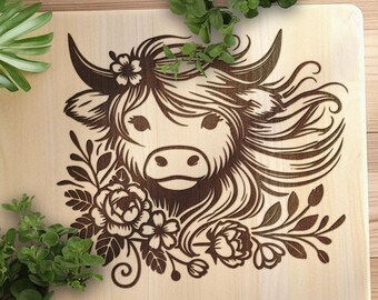 Highland Cow SVG Laser Cut File: Floral Cattle Head (Digital File)