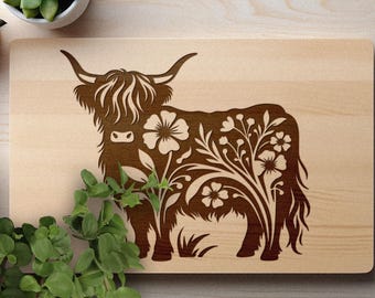Highland Cow with Flowers SVG, Floral Highland Cow Vector Design for Cutting Machines, Highland Cow PDF, Cute Cow Laser Engraving Cut Files