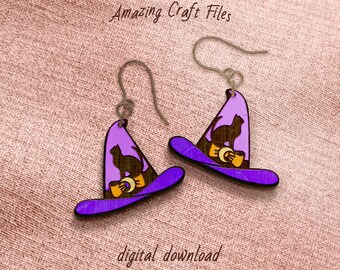 Witch Cat Halloween Earring SVG, Laser Cut File (Digital Download)