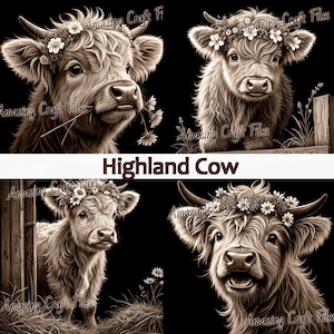 Highland Kuh 3D Illusion, 3D Illusion Laser-Datei-Bundle, 3D Illusion Gravur, Graustufen-Datei-Set, Laser PNG digitale Datei