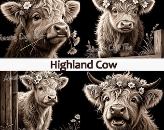 Highland Cow 3D Illusion, 3D Illusion Laser File Bundle, 3D Illusion Engraving, Grayscale File Set, Laser PNG Digital File