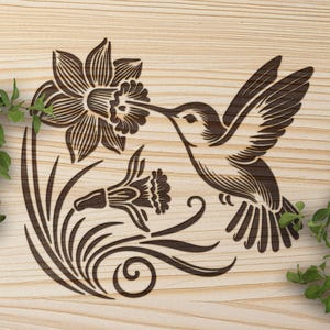 Hummingbird SVG, Bird Vector Design for Cutting Machines, Spring PDF, Hummingbird Laser Engraving Cut Files, Glowforge, XTool, Lightburn