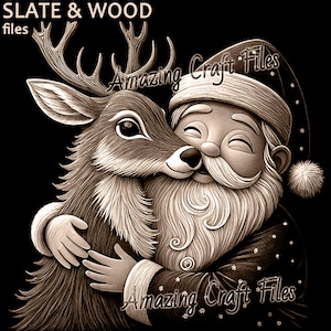 Weihnachtsmann und Rentier 3D Illusion, Weihnachtslaserdatei PNG Datei, 3D Illusion Lasergravur, Graustufendatei