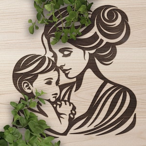 Madre con niño pequeño SVG, Mamá con niño SVG, Mamá con diseño vectorial infantil para máquinas de corte, Archivo de grabado láser para mamá e bebé