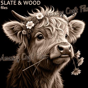 3D-illusie Highland Cow, Highland Cattle Laser Burn digitaal png-bestand, 3D-illusie-laserbestand kalf, 3D-illusie lasergravure, grijstinten