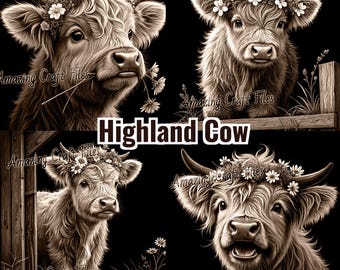 Highland Cow 3D Illusion Laser Engraving File Set, Farmhouse (Digital File)