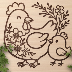 Chicken SVG, Hen Vector Design for Cutting Machines, Easter PDF, Hen SVG, Chicken Laser Engraving Cut Files, Glowforge