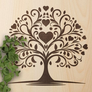 Albero della vita SVG, albero della vita con disegno vettoriale di cuori, PDF albero della vita, file tagliati con incisione laser albero della vita, clipart albero della vita