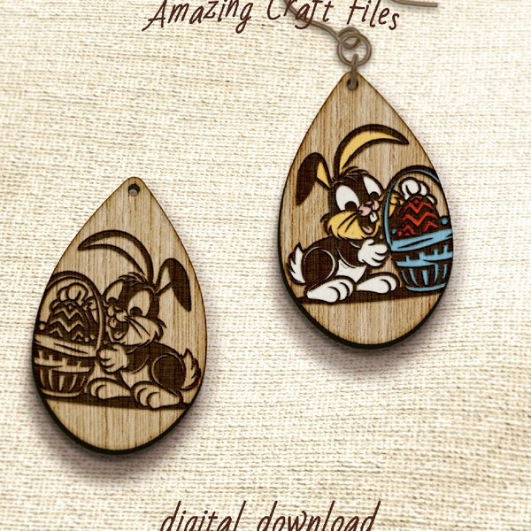 Funny Easter Rabbit Earring SVG, Easter Bunny Laser Engraved File, Easter Earring SVG, Easter Wood Earring SVG, Easter Earring Cut Files