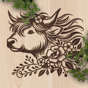 Highland Cow SVG Laser Cut File, Cattle Head Outline, Farm Animal Vector, Laser Cutting Template, Engraving Digital File, Rustic Cow Design