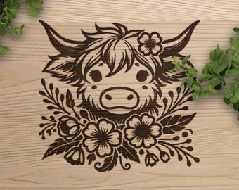 Floral Highland Cow SVG: Laser Cut Vector Design (Digital Download)