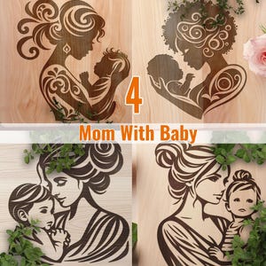 Mamá con bebé SVG, paquete de mamá SVG, archivo de madre con bebé, diseño vectorial de mamá con niño para máquinas de corte, PDF de mamá lactante