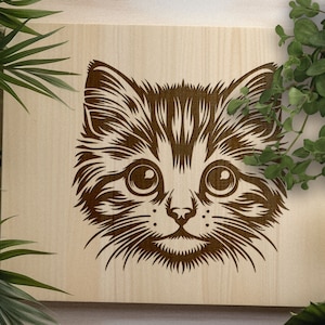 Katze Laser Gravur SVG, Kitty Vektordesign für Schneidemaschinen, Kätzchen PDF, Katze SVG, Katze Lasergravur Schnittdateien, Glowforge