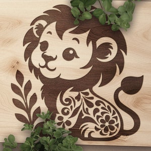 Lionceau SVG, conception de vecteur de bébé Lion pour machines de découpe, Lion PDF, fichier Lion, fichier de gravure laser Lion, fichier Lionet, Lion PNG, Glowforge