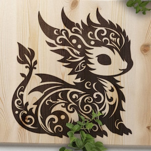 Dragon Baby SVG Laser File, Cute Fantasy Creature Design, Engravable Vector, Mythical Animal Digital Download, Engraving PNG and SVG File
