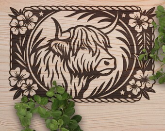 Highland Cow SVG: file tagliato al laser per legno, acrilico, metallo (PDF, download digitale SVG)