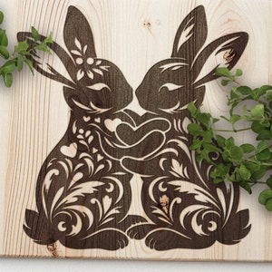 Lapins amoureux SVG, SVG de lapin, fichier de Pâques, conception de vecteur de lapin pour machines de découpe, PDF de Pâques, fichier de coupe de gravure laser de lapins
