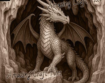 Illusione 3D del drago, incisione laser: file digitale PNG in scala di grigi